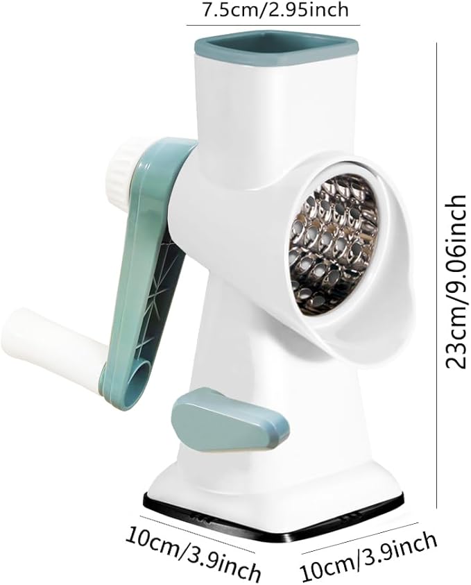 Rotary Cheese Grater with Suction Base,Multifunctional Kitchen Tool for Shredding,Grating,Slicing-Cheese Shredder Includes Cleaning Brush & Non-Slip Handle-Ideal Kitchen Gift for Home Cooks(white)