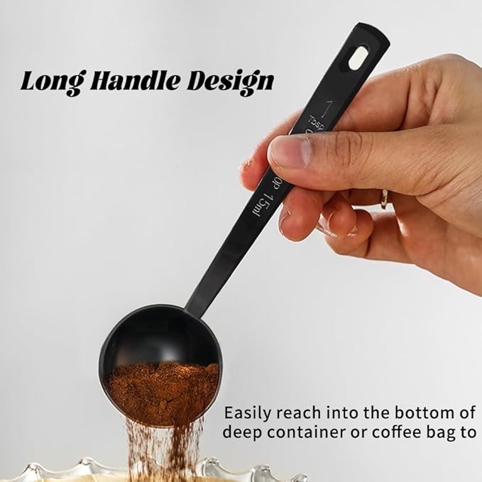 3Pcs Coffee Measuring Scoop Spoons, Stainless Steel Coffee Scoop, Long Handle Tablespoon for Measuring Coffee, Milk Powder, Fruit Powder, Tea, Sugar, Grains, Flour and Protein (Black)