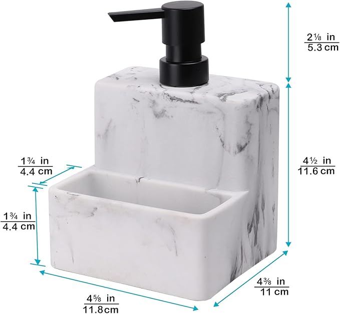 zccz Soap Dispenser with Sponge Holder, Marble Look Liquid Hand and Dish Soap Dispenser Pump Bottle and Sponge Holder 2 in 1 for Kitchen Sink Bathroom Counter Storage and Organization