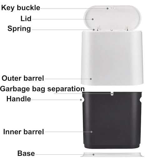 Sooyee 10 Liter Rectangular Plastic Trash Can Wastebasket with Press Type Lid,2.4 Gallon Garbage Container Bin for Bathroom,Powder Room,Bedroom,Kitchen,Craft Room,Office (Black)