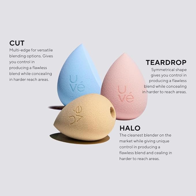PURE Makeup Blender Sponge Set, Streak Free Application of Liquid, Powder & Cream Foundation, Professional Complexion Blending Tool, Cruelty Free, Vegan, Latex Free, Pack of 3 Shapes