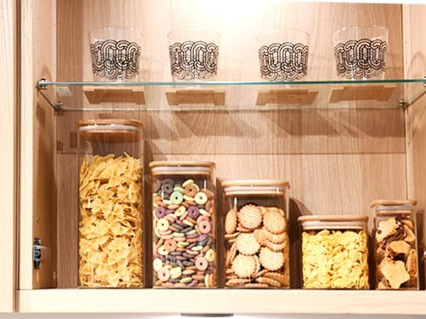 SHOWIN Glass Food Storage Jars Square 51oz, 3 Pack Glass Jars With Bamboo Lids, Kitchen Storage Containers For Spice, Candy, Cookie, Storage For Pantry Organizers