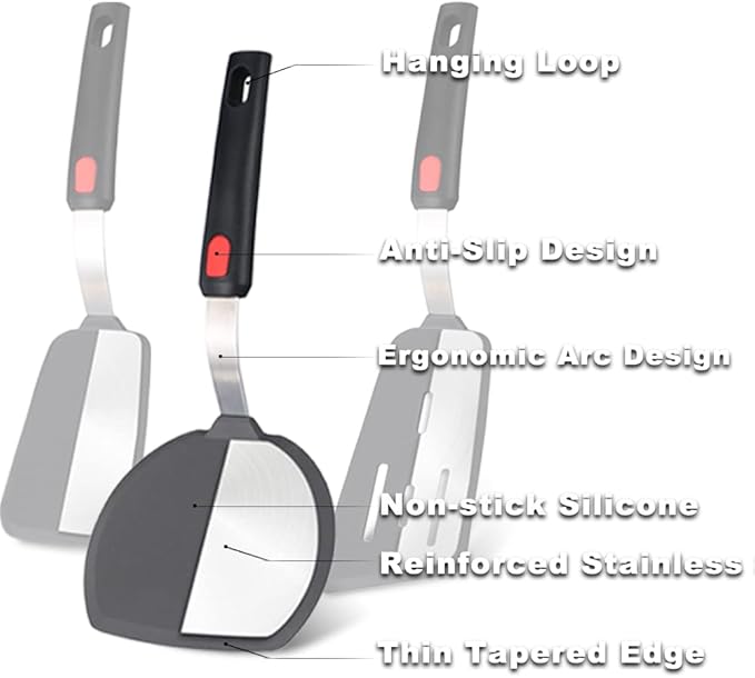 Tenta tenta kitchen Silicone Turner Wide Pancake Spatula Pizza Peel Kitchen Utensil Nonstick Cookware Safe Kitchen Flipper for Griddle Cooking and Baking- 600°F Heat-Resistant Rubber Egg Spatulas.