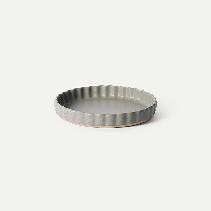 MORA Ceramic Tart Pan, 9.5 Inch Large Porcelain Baking Dish for Tarts, Quiche, Pie, Flan etc. Fluted Ruffled Edge, Oven, Microwave, Freezer, and Dishwasher safe - Great Gift For Bakers - Peppercorn