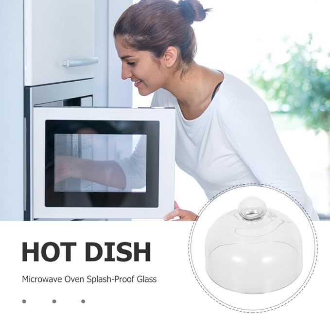 SOIMISS 6.2-Inch Mini Glass Microwave Splatter Cover, 4.7" Tall Dome Food Lid with Steam Vent, Heat-Resistant Clear Splash Guard for Soup Bowls and Mugs