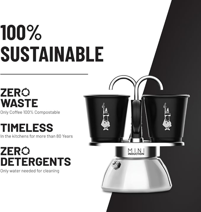Bialetti Mini Express Induction Coffee Maker, Aluminium, Black, 2 Cups