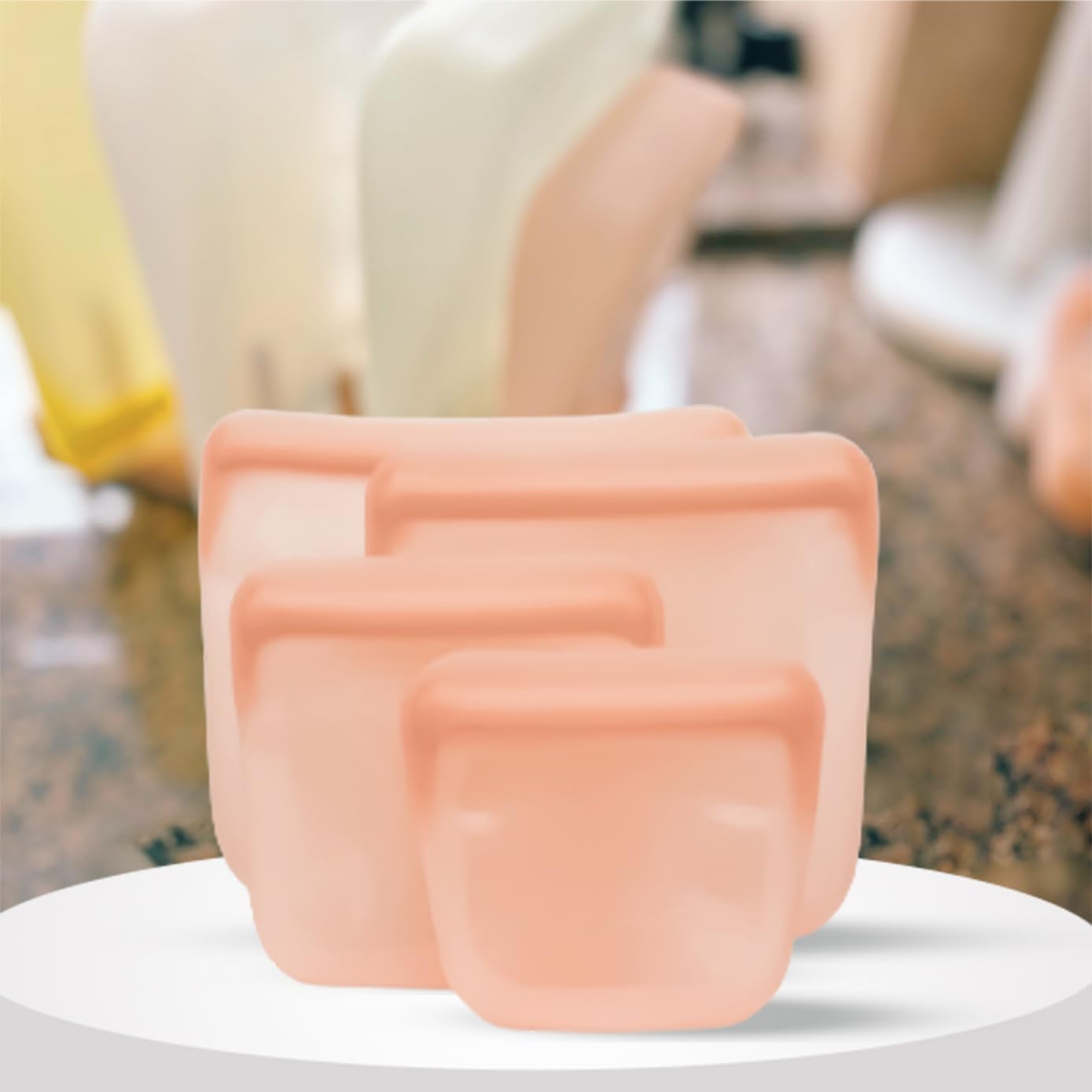 purifyou Set of 5 Reusable Silicone Storage Snack Bags 6oz / 16oz / 32oz / 64oz Self-Seal Food Storage Container for Fruits, Vegetables, Sandwiches, Dishwasher Safe & Leak-free (CloudPink, 32oz)