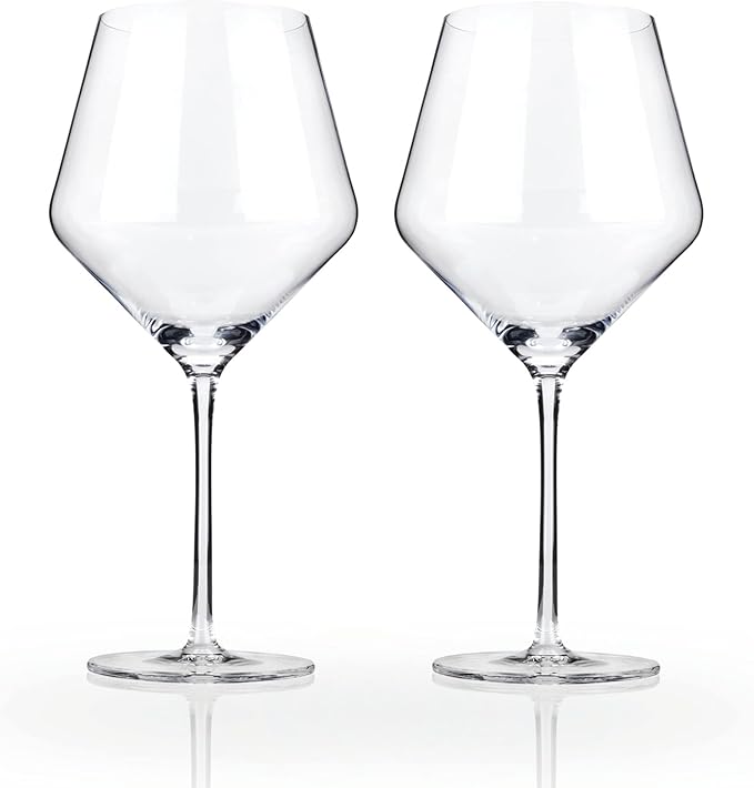 Viski Raye Angled Burgundy Wine Glasses, Crystal Clear Red Wine Glasses for Wedding, Anniversary, Birthday Gifts for Women and Men, Home Bar, Elegant Glassware, 21 oz, Set of 2
