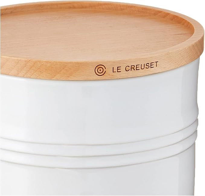 Le Creuset Stoneware Canister with Wood Lid, 1.5 qt. (5.5" diameter), White