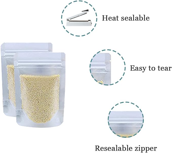 PABCK 100 Pack 3.5x5.1 inch Resealable Stand Up Bags Matte Clear Zipper Lock Heat Seal Pouch with Tear Notch for Zip Food Storage Lock Packing