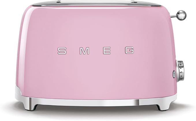 SMEG 2 Slice Toaster with 6 Presets and Defrost Function and Removable Crumb Tray TSF01PKUS, Pink