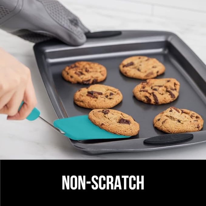 GORILLA GRIP Patented BPA-Free Non-Scratch Spatula, 2 Pack, Heat Resistant Flexible Silicone Head for Nonstick Cooking Pans, Soft Rubber Handle, Kitchen Spatulas for Flipping Eggs, Pancakes, Turquoise