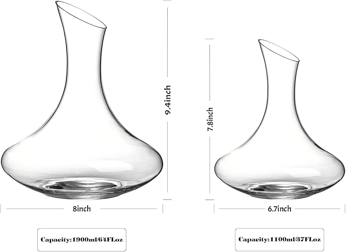 Wlasss Wine Decanter, 1100ml /37.2oz Red Wine Decanter, Hand Blown Lead-Free Crystal Wine Carafe, Small Decanter for White and Red Wine, Elegant Design Easy Pour, Wine Gifts for Christmas