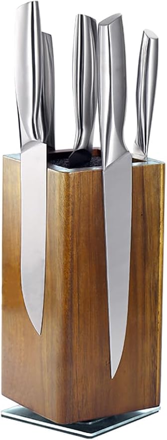Magnetic Knife Block - Acacia Wood Rotating Design with Strong Magnet Holds 6-8 Knives | Kitchen Knife Storage Organizer | Vioshelmi