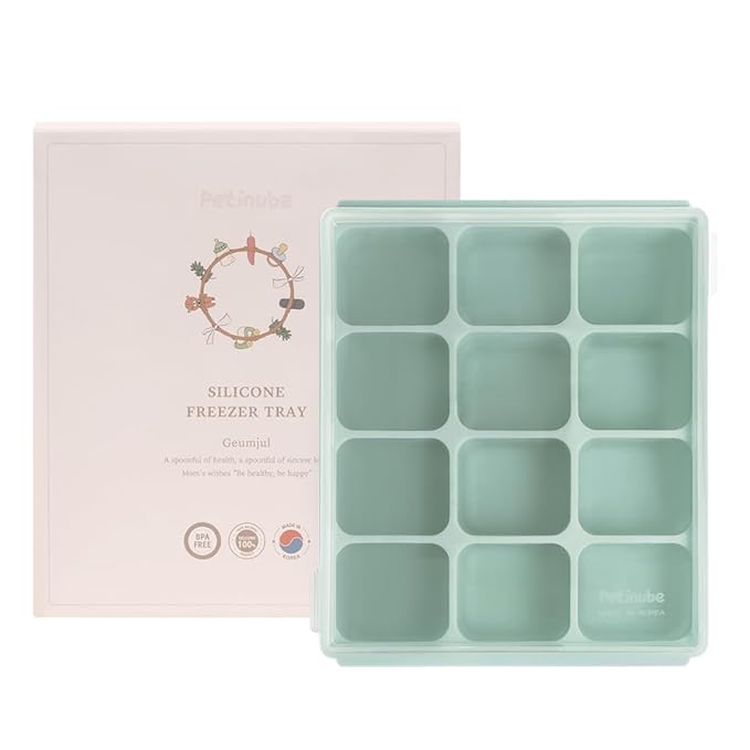 Baby Food Storage Silicone Cubes with Clip-On Lid Freezer Tray Baby Food Soups Purees Ice Safe Design Made in Korea(12cubes 1.5oz, Ocean Blue Set of 2)
