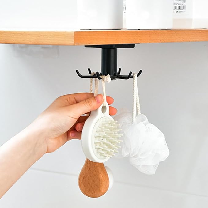 4 PCS Under Cabinet Kitchen Utensils Hooks Utility Nail Free 360°Rotating Hooks Adhesive Hanging Storage Rack for Tools/Towel/Knife(Black)