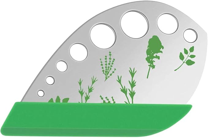 Leaf Herb Stripper, Stainless Steel Kitchen Herb Stripper Tool, 9holes, 2 in 1 design,Curved edge can be used as a kitchen knifefor Chard, Collard Greens, Parsley, Basil, Rosemary Herb, Taragon, Thym