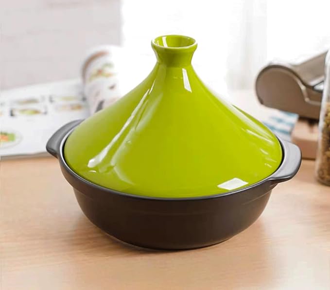 Moroccan Tagine Cooking Pot Cast Iron Enamel Stew Casserole Slow Cooker With Anti-Scalding Handles(Color:Green)