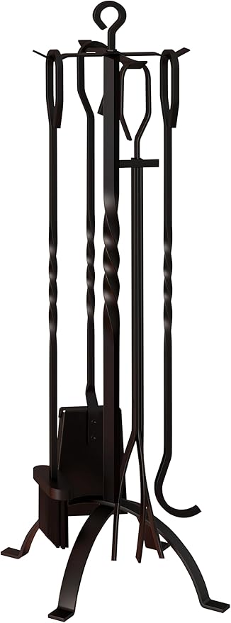 Fire Beauty 5 Pieces Fireplace Tools Sets Fireplace Accessories Tools Holder with Handles Tools for Indoor Fireplace Decor Outdoor Fire Pit Modern Tool(Black)