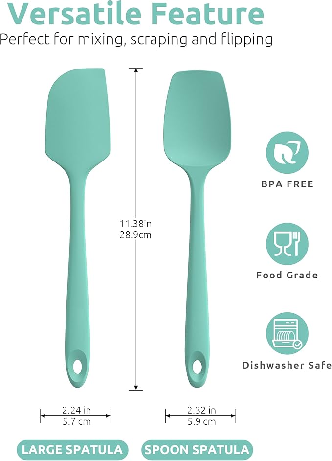 U-Taste 18/8 Stainless Steel Measuring Cups and Spoons (Set of 10, Multicolor), and 18/8 Stainless Steel 600ºF Heat Resistant 11.38in Flexible Non-Stick Spatula & Spoon Spatula (Aqua Sky)
