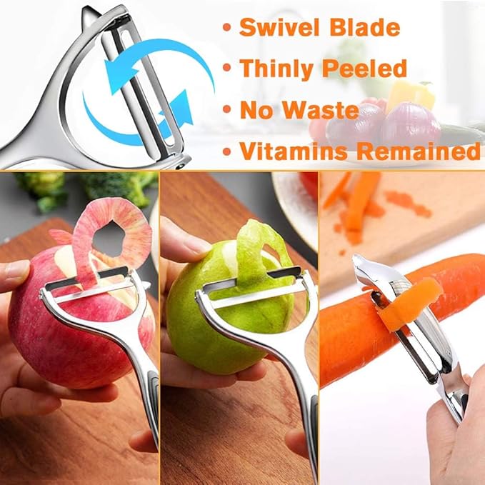 Vegetable Peeler, Potato Peelers for Kitchen Stainless Steel Multi-function Set Fruit Peeler For Kitchen and Household Tools Y & I Shape Swivel Blades with 2 Orange Citrus Peelers