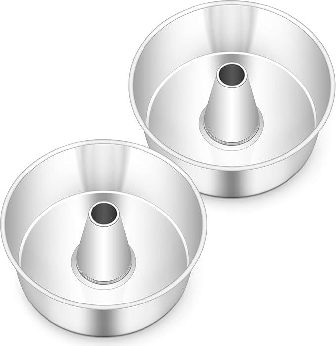 TeamFar 10inch Angel Food Cake Pan, Stainless Steel Pound Cake Pan with Tube, for Home/Kitchen Baking, Healthy & Non-toxic, Durable & One-Piece, Mirror Finish & Dishwasher Safe, Set of 2