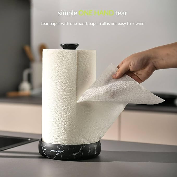 simpletome Paper Towel Holder Countertop Keep It Rolled Up Weighted Base (Marble Black)