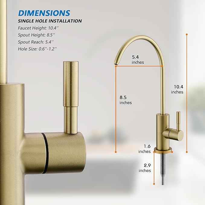 WEWE Drinking Water Faucet for Kitchen Sink, Gold Kitchen Water Filter Faucet Stainless Steel for Reverse Osmosis or Water Filtration System Beverage Non-Air Gap RO Faucet Gold Finish