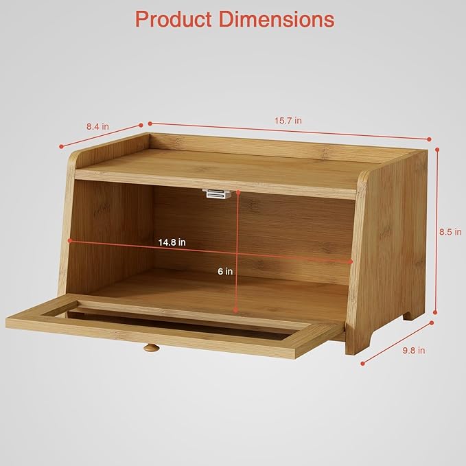 Goozii Wood Bread Box for Kithcen Countertop, Rustic Breadox Storage Container for Homemade Bread, Small Compact Bread Keeper Holder Organizer with Window (Natural Bamboo)