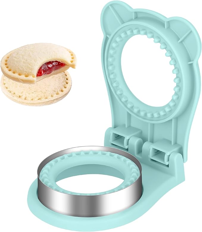 TACGEA Uncrustable Sandwich Cutter Maker – Sandwich Sealer and Cutter for Lunchbox and Breakfast, Circle Shape, Light Blue