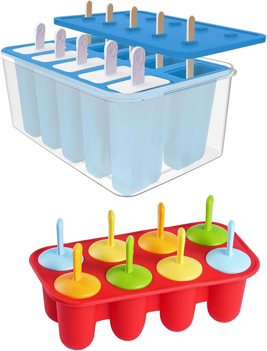 Miaowoof 10-Cav & 8-Cav Silicone Popsicle Mold for Kids, Non-BPA Premium Silicone Popsicles Molds Set