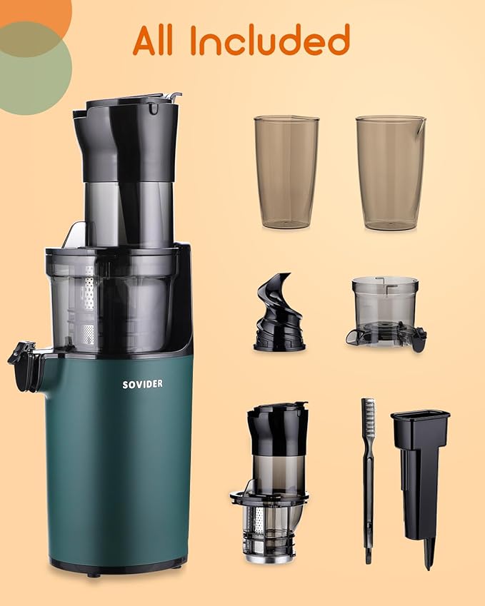 Compact Cold Press Juicer Machines Slow Masticating Juicer-3.1" Wide Chute for Fruits Vegetables Easy Clean with Brush Pulp Measuring Cup Reverse