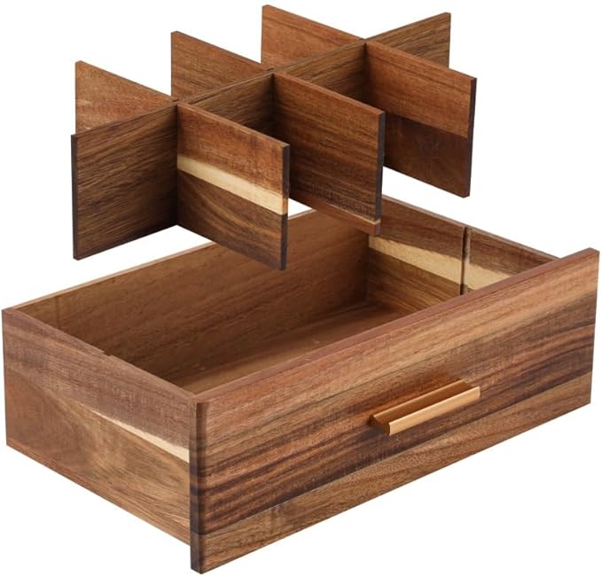 Tea Organizers and Storage Box Tea Station organizer for Countertop with 4 Cotton Woven Coasters Acacia Wood Tea Bag Organizer Drawer Teabag Holder with 8 Compartments Wooden Sugar Packet Holder