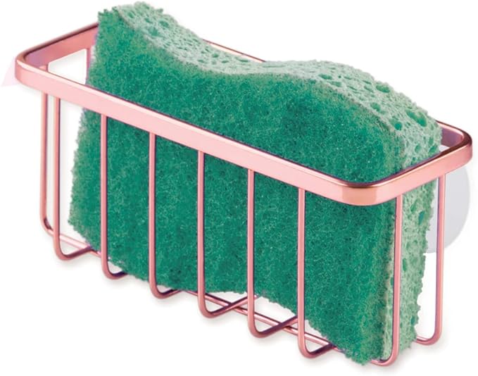 iDesign Stainless Steel Suction Sponge Holder - Kitchen Sink Sponge Caddy Organizer - Copper