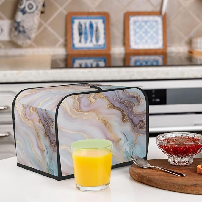 Marble Texture Gold Toaster Cover 4 Slice Dust and Fingerprint Protection Toaster Bread Maker Covers Washable Kitchen Small Appliance Covers for Kitchen Accessories Decor Bakeware Women Gift