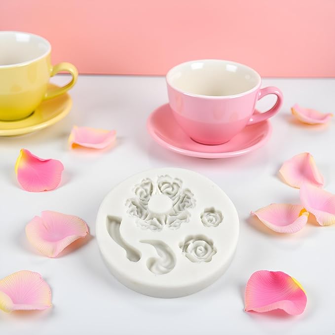 White Dessert Mold Food Grade Mini Rose Flower Teapot Mold Fondant Gum Paste Pastry Baking Molds
