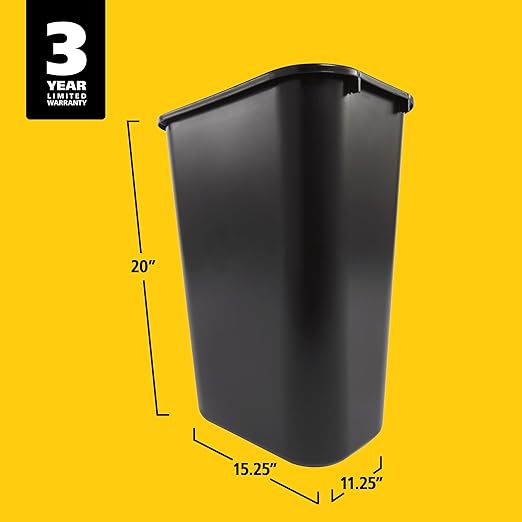 Rubbermaid Commercial Wastebasket Trash Container, 41QT/10.25 GAL, Plastic, Black, Stackable Trash Can for Bedroom/Bathroom/Office, Fits Under Desk/Sink/Cabinet
