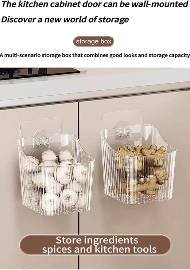 6Pack Wall Mount Organizer, Adhesive Cabinet Door Storage Bins, Clear Makeup Containers, Stackable Organizer Basket for Kitchen, Bathroom, Cabinet, Pantry, Office，Refrigerator Small Items storage
