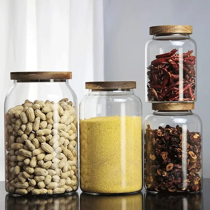 Large Glass Jars with Airtight Wooden Lid, Food Storage Glass Canister, Clear Cereal Storage Container for Flour, Sugar, Coffee Beans, Snack (94 FL OZ (2800ml))
