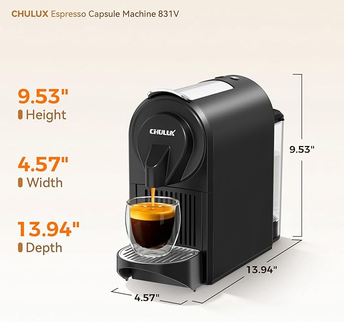 CHULUX Upgrade Bafè-Pro Espresso Machine for Nes Original Pods, 20Bar Rapid Extraction Home Espresso Coffee Maker for Espresso & Lungo, Black