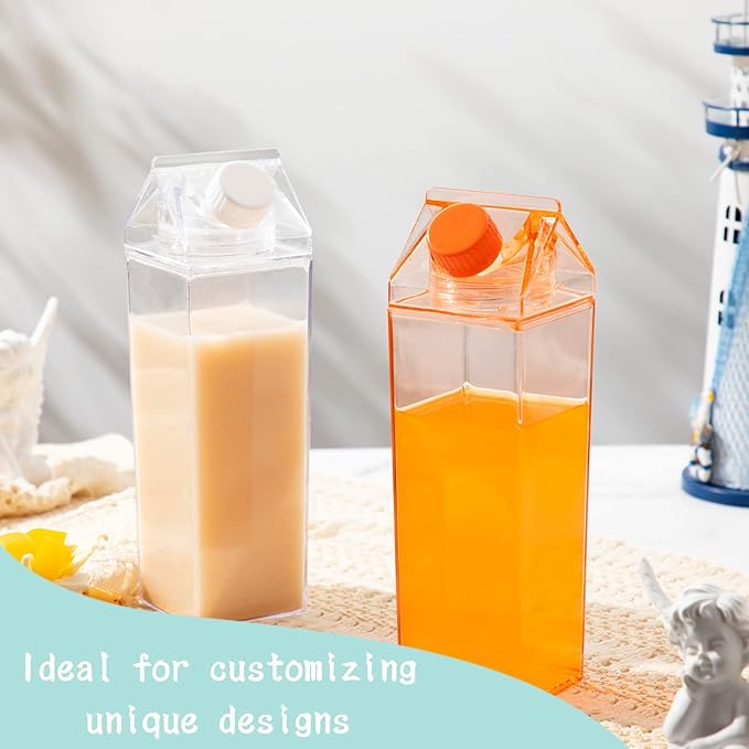 Foaincore 20 Pcs 17 oz Clear Milk Carton Water Bottles Bulk Plastic Square Milk Bottles Portable Reusable Leakproof Cup for Outdoor Fitness Gym Travel Camping Sports(Multi Color)