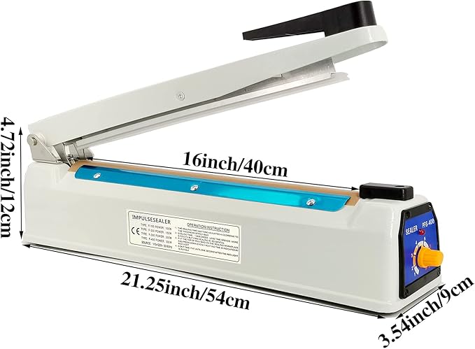 Impulse Heat Sealer 16 inch Mylar Bag Sealer, Heat Sealer for Plastic Bags, Metal Iron Shell, Impulse Sealer 3mm Sealing, Manual Hot Seal Machine with 8 Repair Kits(Included 2 Cutter Lines)