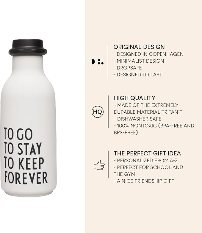Design Letters To Go Water Bottle 17 Oz | Vintage Drinking Bottle Unbreakable | Milk Container Shape Bottle Leakproof, BPA/BPS Free, Drop Safe | Drinking Jar Bottles for Kid, Adult| Titan Water Bottle