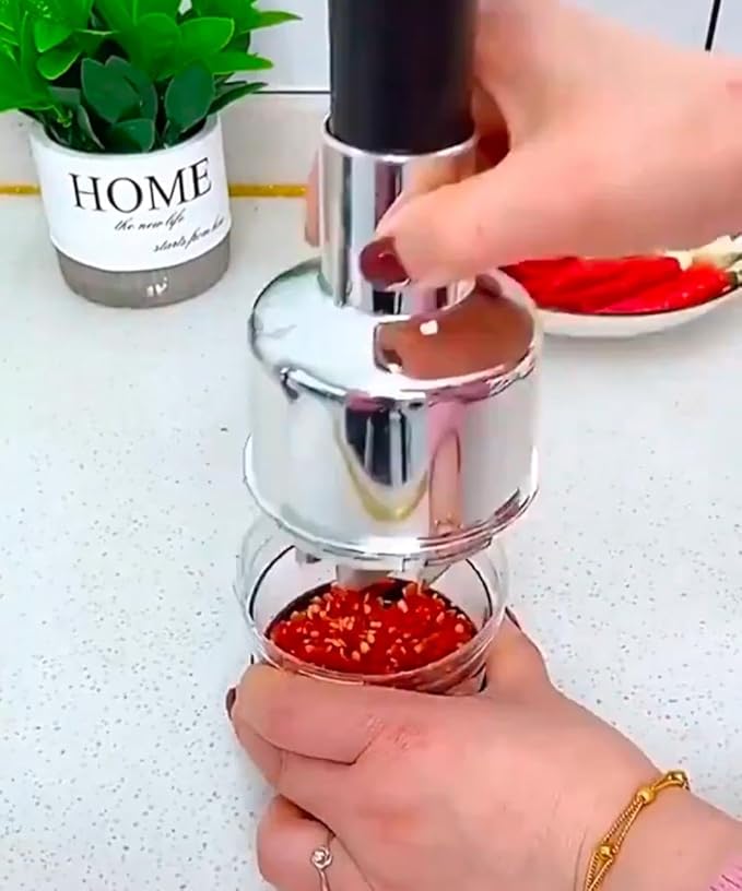 Manual Vegetable Chopper – Lightweight (230g) & Compact (22x8.5cm) | Hand-Powered Food Processor for Garlic, Onions, Herbs & Veggies | Stainless Steel Blades, Easy-to-Clean Kitchen Gadget