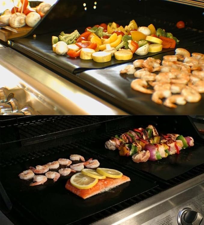 Renook Grill Mats for Outdoor Grill, Set of 8 BBQ Grilling Mat for Outdoor Gas Grill Cooking,15.75 X 13 Inch, Black