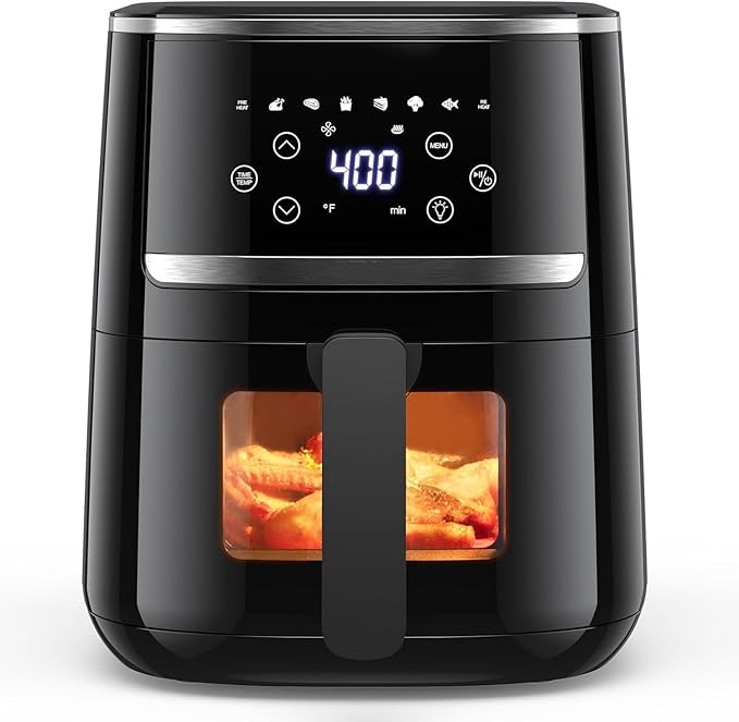Air Fryer, 5-Quart Digital Air Fryer with Touchscreen, 8-in-1 Functions for Fry, Roast, Dehydrate, Bake Crispy & Juicy Meals, Compact Airfryer with Large Easy-View Window, Black