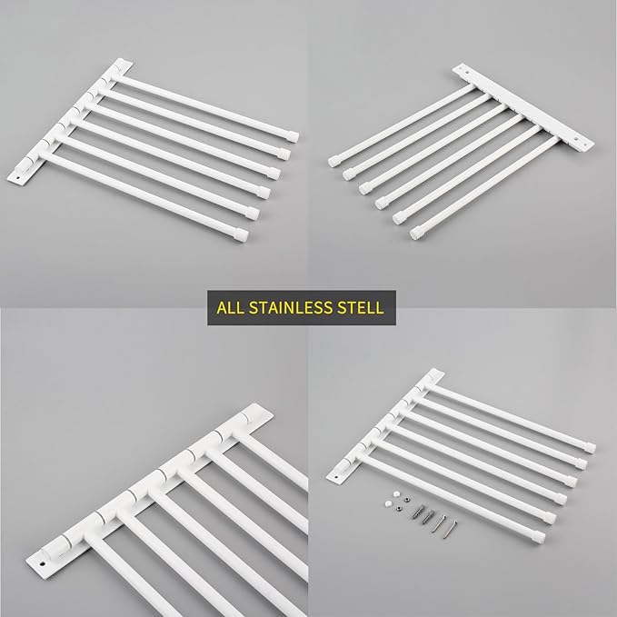 GERZWY Bathroom 6 Arms Swing Arm Towel Bars Wall Mount Bath Towel Rack Hanger Stainless Steel Towel Holder Organizer, White