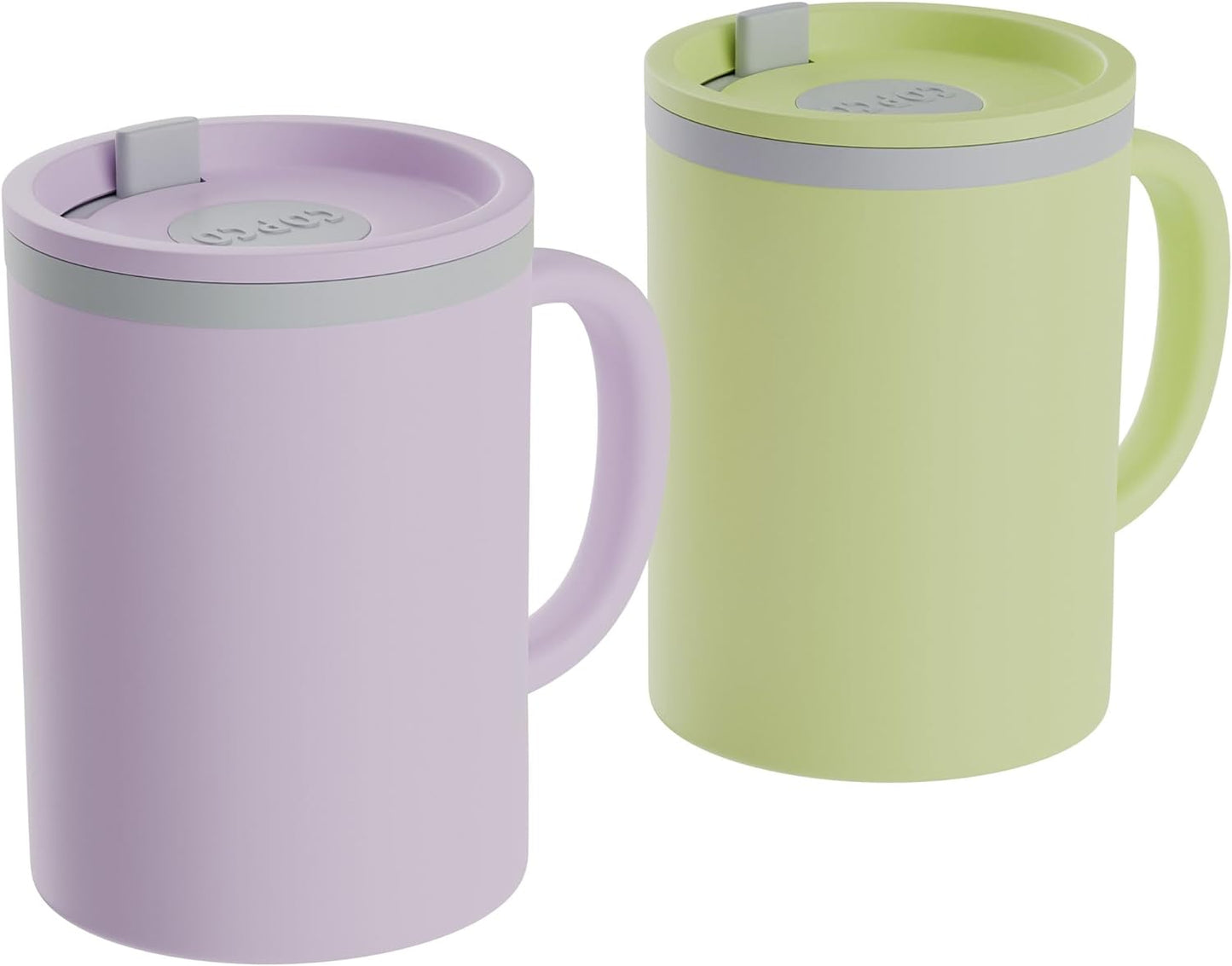 Copco Insulated Coffee Mug with Lid and Handle, 16oz Tumbler, Double Wall To-Go Cup, for Travel, Office, School, Camping, BPA-Free Reusable Plastic, Iconic Set of 2, Purple/Yellow