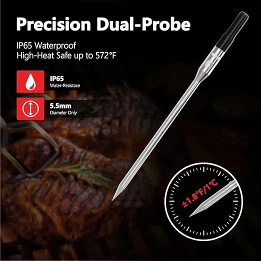 Smart Wireless Meat Thermometer – Bluetooth Digital BBQ Thermometer with Wireless Probe, USB-C Rechargeable, IP65 Waterproof – Long Range Smoker Grill Thermometer for Cooking & Roasting