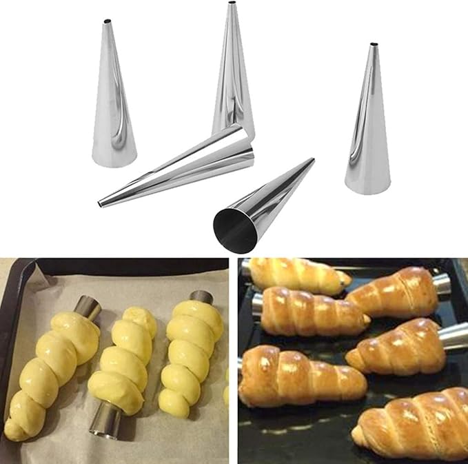 Joyeee 16Pcs Cream Horn Molds with Cleaning Brush, Stainless Steel Cone Roller Cannoli Forms Mold for Baking Cannoli Shell, Crispy Pastry for Christmas Birthday Party Gifts, 5-inch Large Size